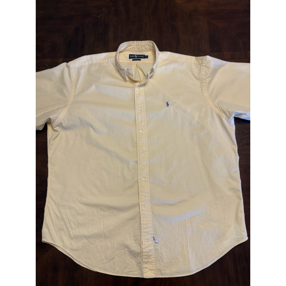 Polo Ralph Lauren Button Down Shirt Mens XL Yellow Long Sleeve Cotton Pony Logo
